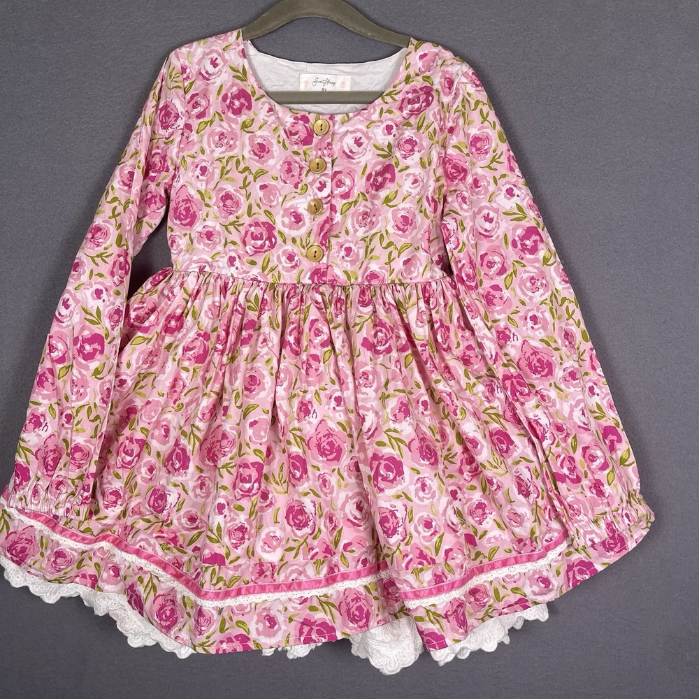Sweet Honey Girls Pink Floral Lace Dress Long Sleeve 8Y